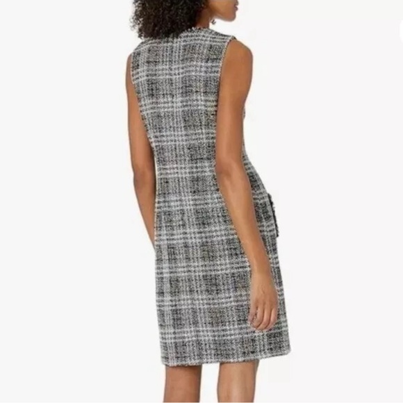 NWT KARL LAGERFELD Tweed Sleeveless Shift Mini Dress Pockets LD9TR129 Size 16 - Picture 2 of 16